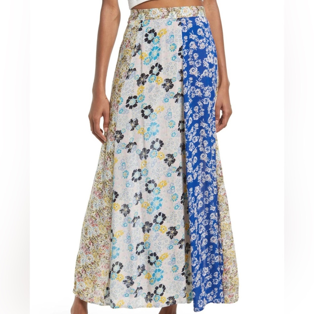 Free People Multicolor Floral Patchwork Maxi Skirt - Blue, White, Yellow